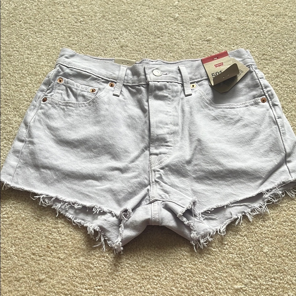 Levi's light purple Jean Shorts with Frayed Hem and Distressed Style